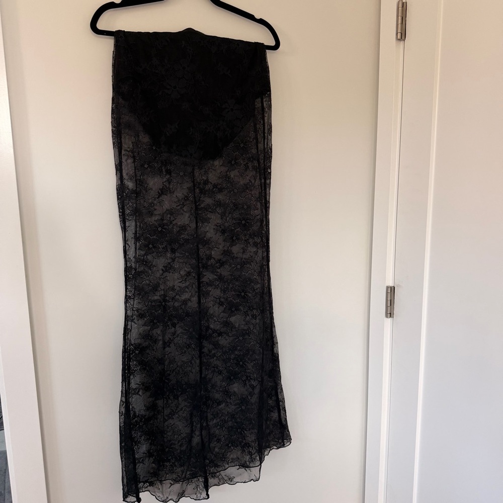 SKIMS Black Sheer Lace Maxi Skirt